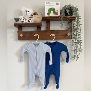 Ribbed Footed Baby One-Piece - Light Blue and Navy